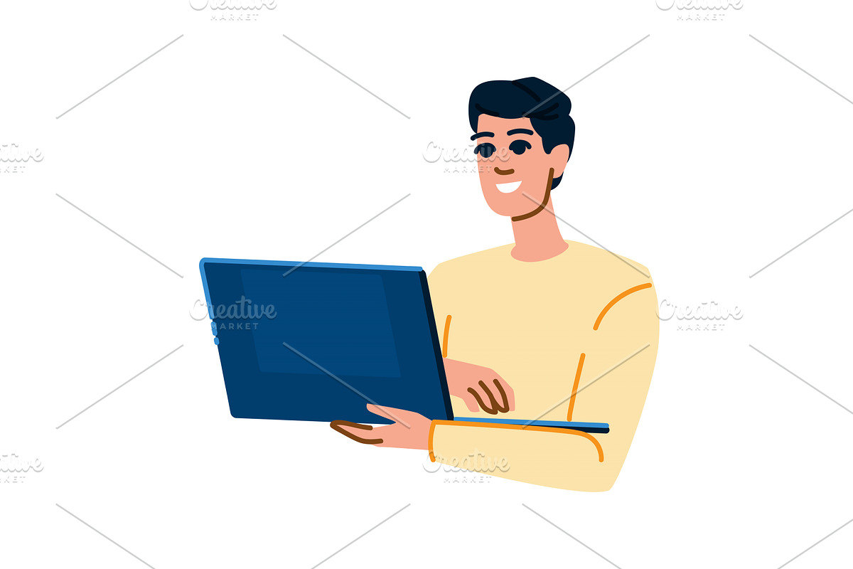 Smiling man working on laptop, a Technology Illustration by pikepicture