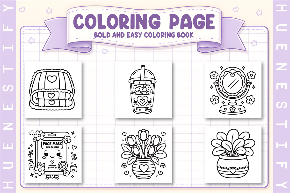 Girl Stress Relief Coloring Book, a Decorative Illustration by HueNestify (Photo 3 of 4)
