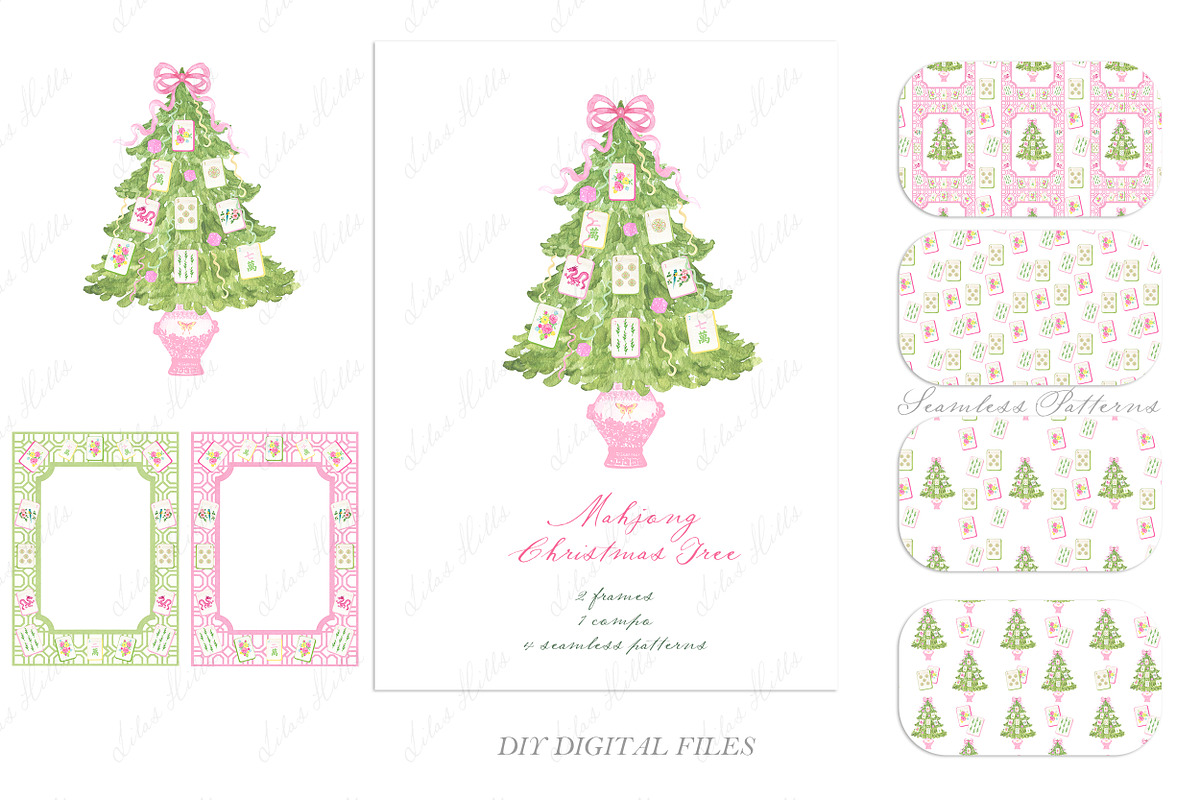 Mahjong Christmas Tree Pink, a Graphic by LABFcreations (Photo 4 of 4)