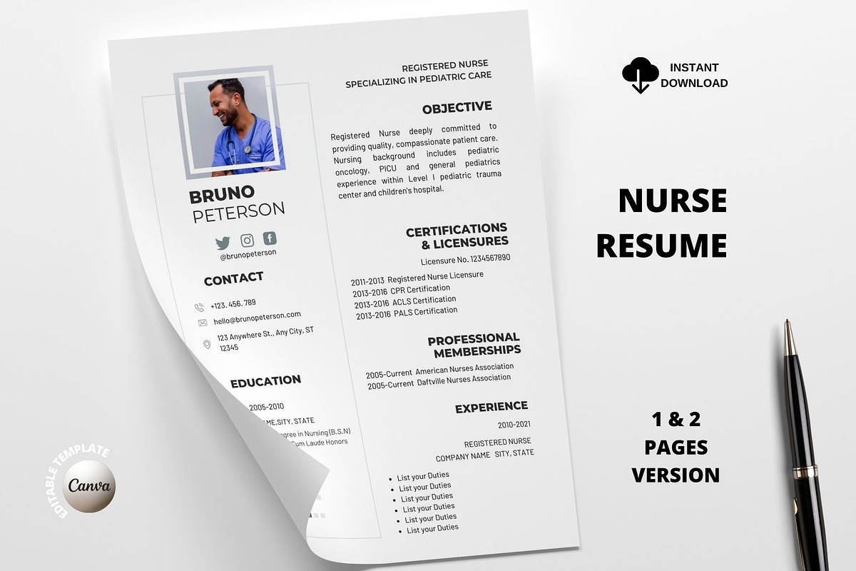 Nurse Resume Template, Modern CV, a Resume Template by MediaKitTemplates (Photo 1 of 11)