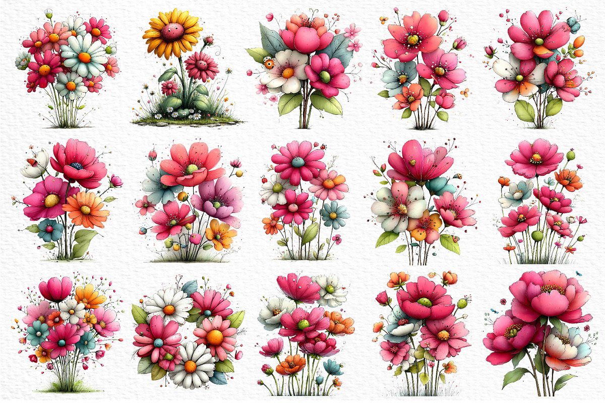 Whimsical Summer Flowers Clipart, an Illustration by Craft Nest (Photo 6 of 12)
