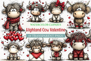 Highland Cow Valentine Clipart Png, an Illustration by Craft Nest