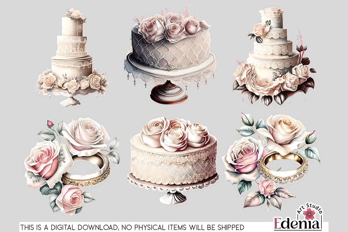 Vintage Romantic Wedding Cliparts, a Seasonal Illustration by EdeniaArtStudio (Photo 3 of 8)