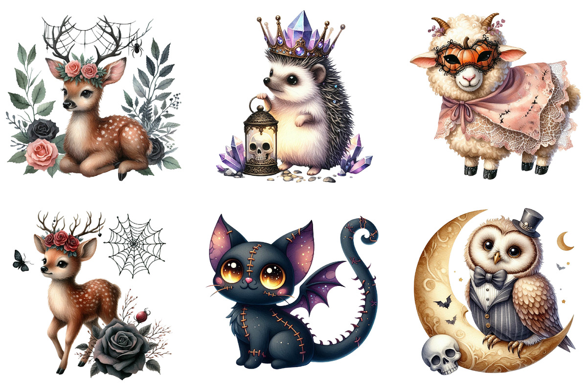 Cute Halloween Gothic Animals Clipar, an Illustration by DreamArtGraphic (Photo 3 of 4)