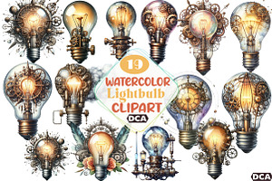 Watercolor Steampunk Lightbulb, an Illustration by DreamCafeArt