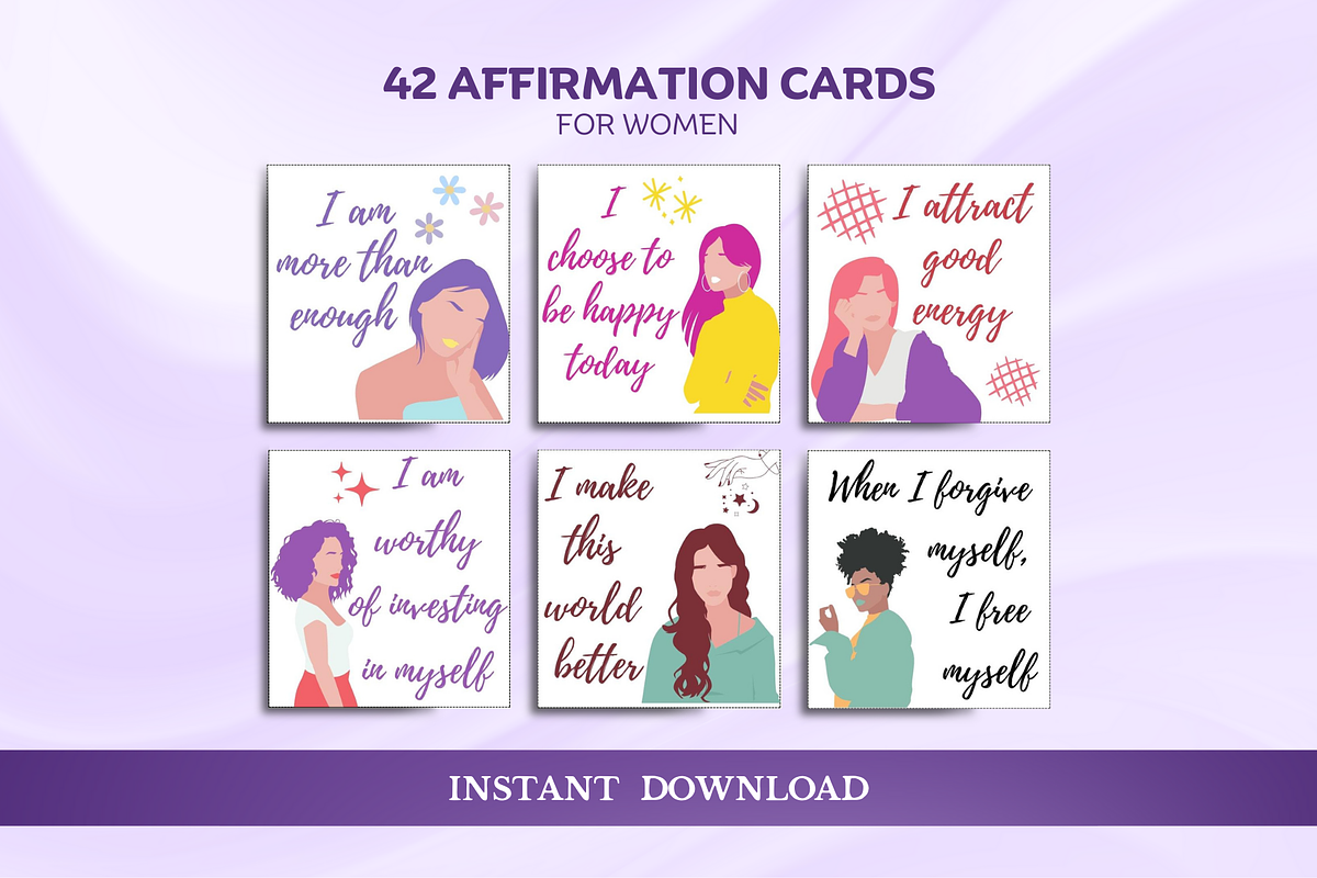 Positive Affirmation Cards for Women, a Card Template by SimoDigitalArt (Photo 1 of 7)