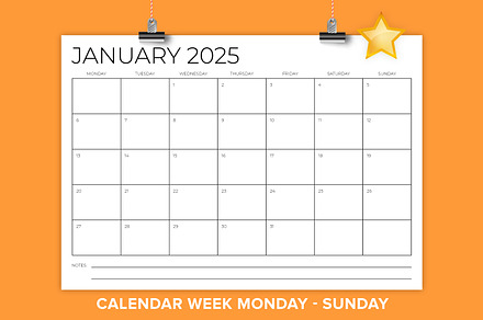 2025 A4 Sans Serif MON-SUN Calendar, a Stationery Template by Running With Foxes