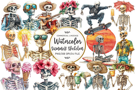 Summer Skeleton Sublimation Clipart, an Illustration by OK Design