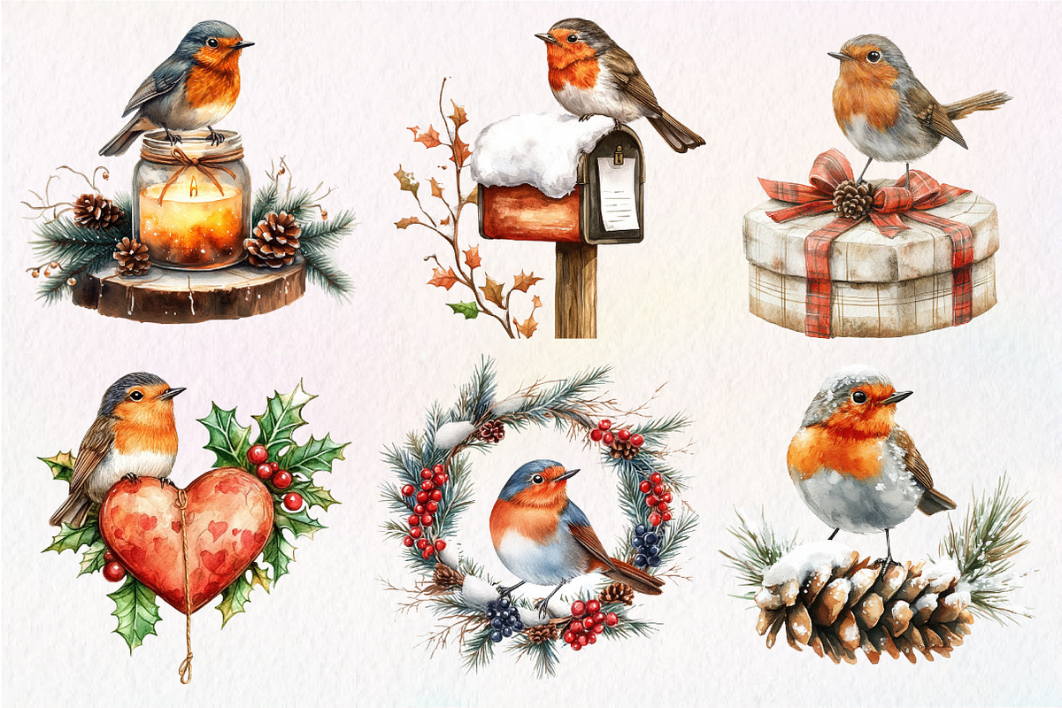 Christmas Robin Bird Clipart, an Illustration by Dream Creation (Photo 3 of 6)