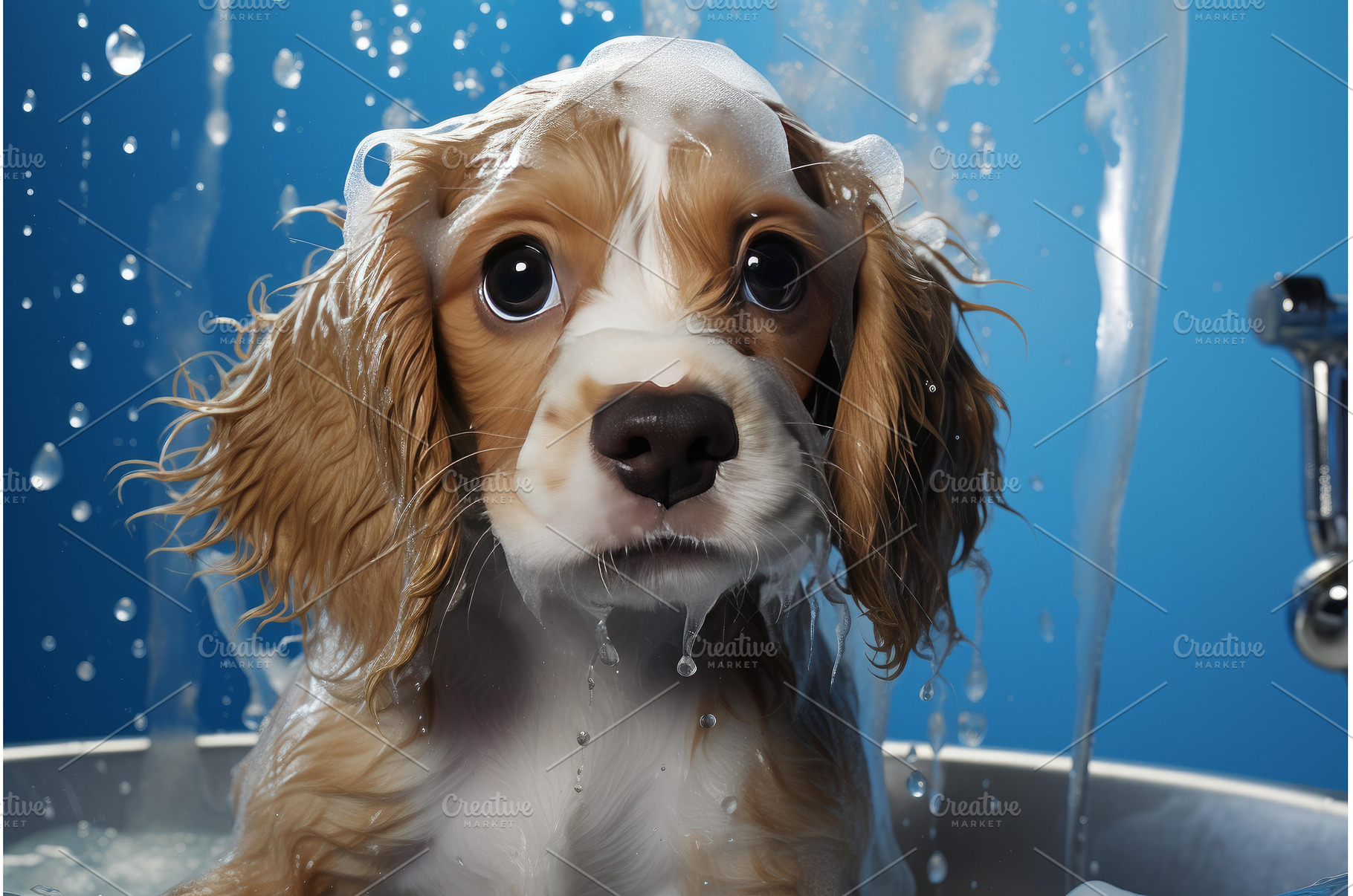 Soothing Puppy dog foam shampoo bath, an Animal Photo by Ylivdesign