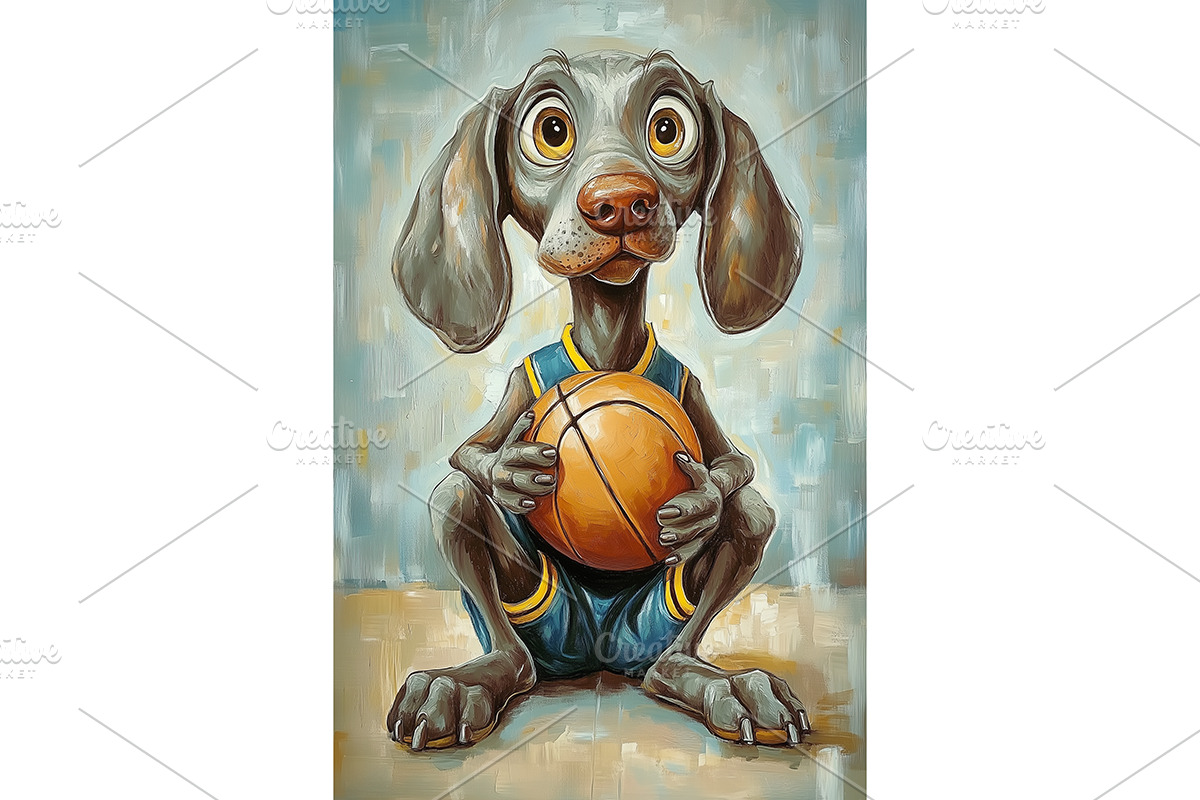 Weimaraner Basketball Art Lovers, an Animal Illustration by Art Paradise Studios