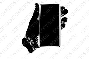 Hand Holding Mobile Phone Vintage, a Technology Illustration by Christos Georghiou