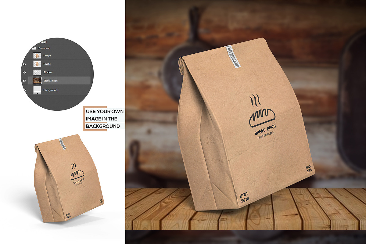 Kraft paper bag mockup for bread, a Cups & Container Mockup by Ram Studio LLC (Photo 5 of 10)