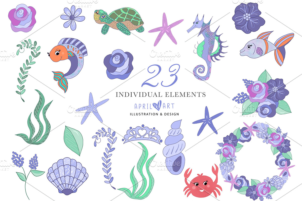 Cute Little Mermaid Clipart, an Illustration by Oh Darling Graphics (Photo 3 of 3)