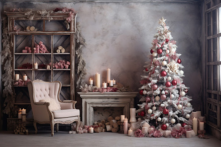 Living room interior with christmas fir tree, a Holiday Photo by AlyaAnd