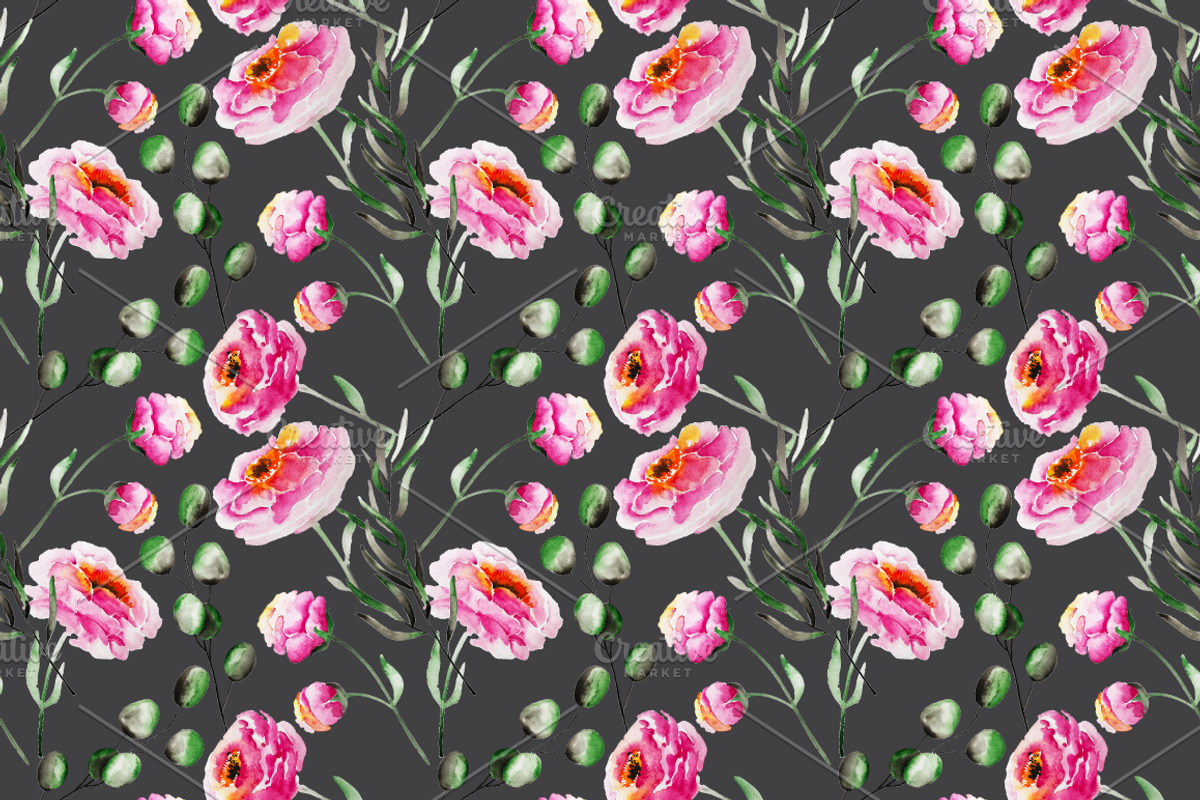 Tender peony patterns and elements, a Decorative Illustration by SuperNata (Photo 4 of 5)