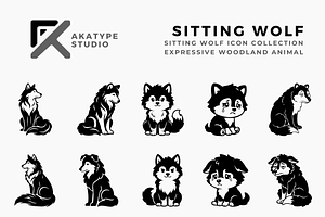 Sitting Wolf Icon Collection, a Solid Icon by Akatype Studio