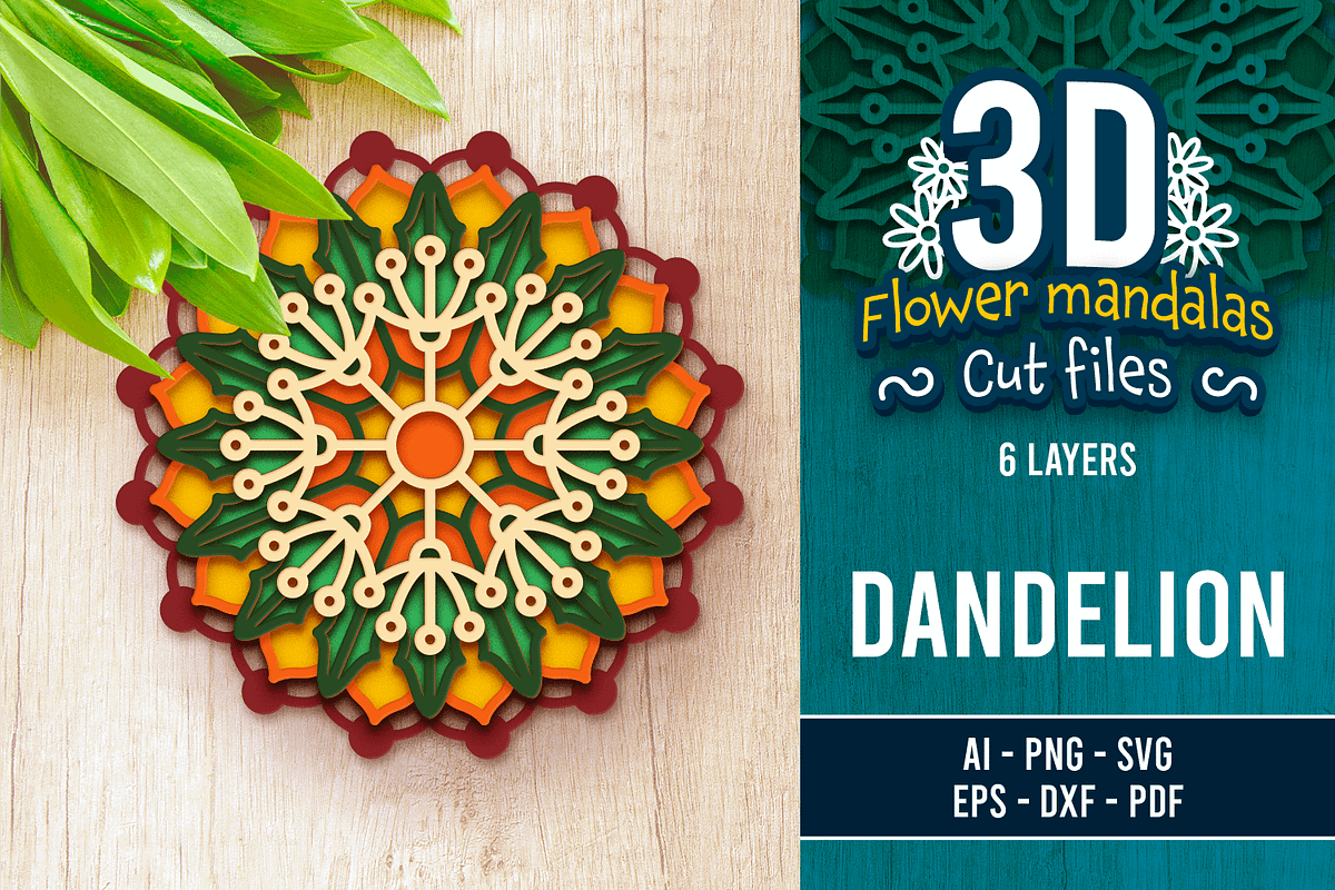 3D Dandelion Flower Mandala, an Object Graphic by Arshad Ali (Photo 1 of 8)
