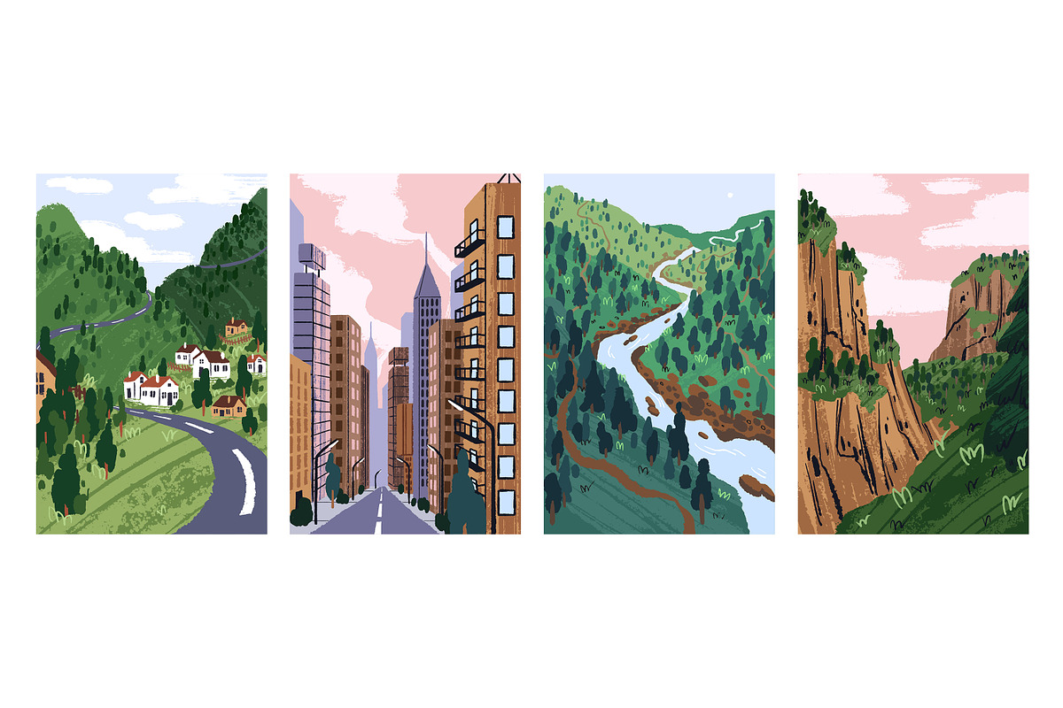 Nature landscapes, cityscape posters, a Seasonal Illustration by PaperTrident (Photo 1 of 3)