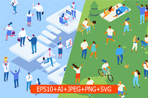 Isometric cartoon people vector set
