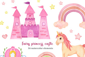 Watercolor Princess Castle Clipart