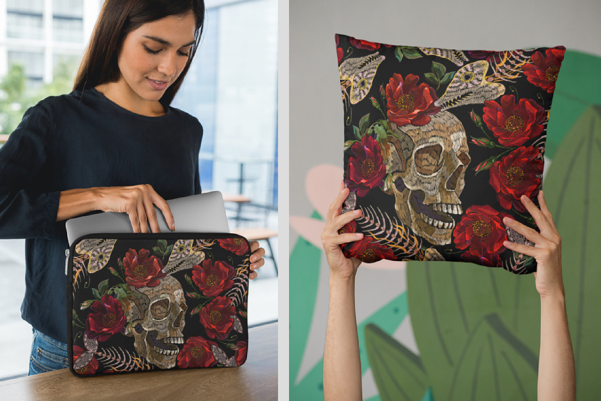 Human skull, fish bone and red roses, a Pattern Graphic by Matrioshka (Photo 6 of 9)