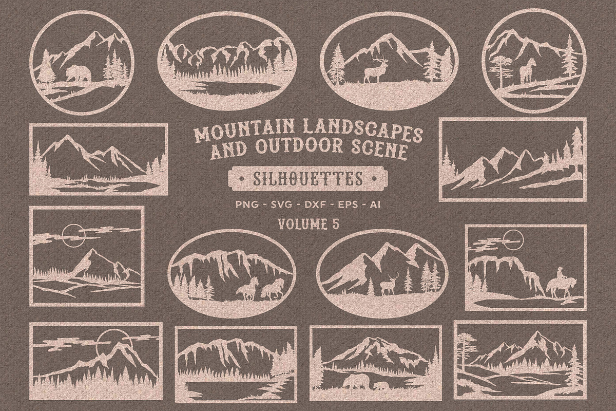 Mountain Scenes Silhouettes Vector 5, an Object Illustration by Seaquint (Photo 2 of 5)