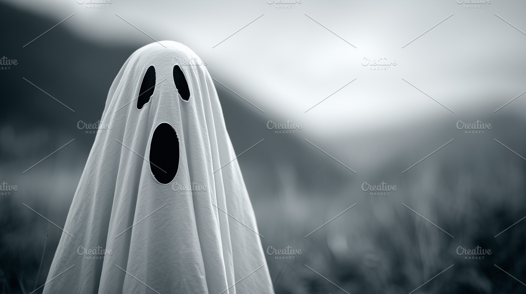 Spooky ghost figure in a dark, a Holiday Photo by MistyDay