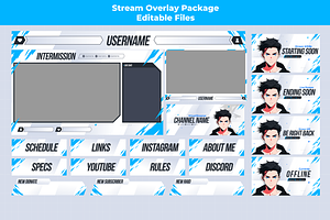 Blue Theme Anime Guy Stream Overlay