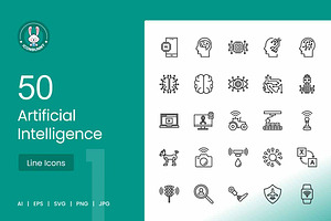 50 Artificial Intelligence Line Icon, an Icon by IconBunny