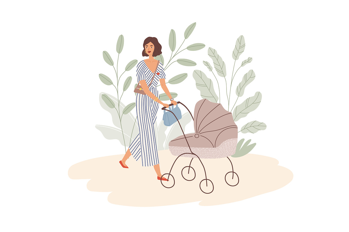 Women walking with babies in prams, a Person Illustration by Good Studio (Photo 2 of 4)