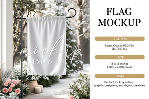 Snowy Garden Flag Mockup, a Mockup by Bijou Bay