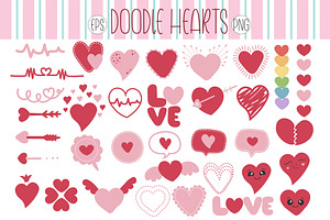 Doodle Hearts Set Vector Clipart