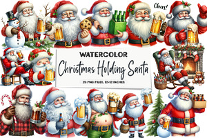 Christmas Santa Holding Beer Mug, an Illustration by DreamArtGraphic