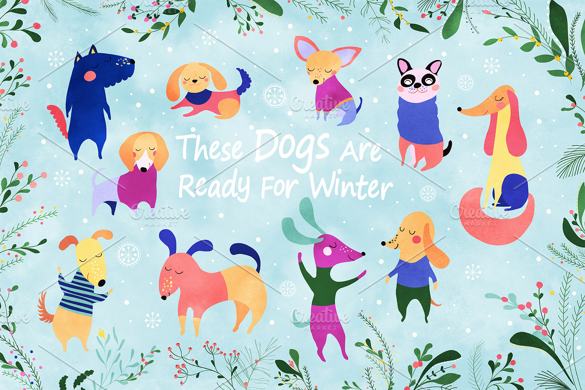 Winter Holidays with Dogs, an Animal Illustration by Lidiebug (Photo 2 of 7)