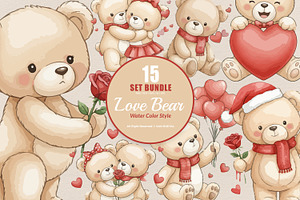 15 Bundle Watercolor Love Bear Wild, an Animal Illustration by Morspective