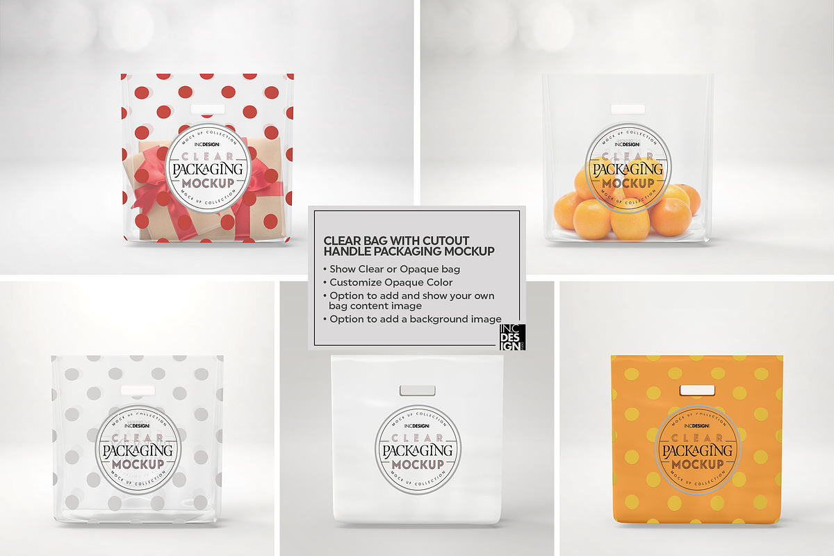 Clear Bag with Cutout Handles Mockup, a Packaging Mockup by INCDesign (Photo 5 of 10)