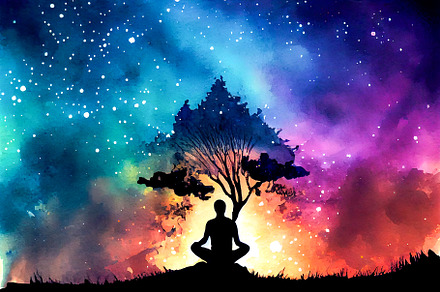 Silhouette of man is meditate
