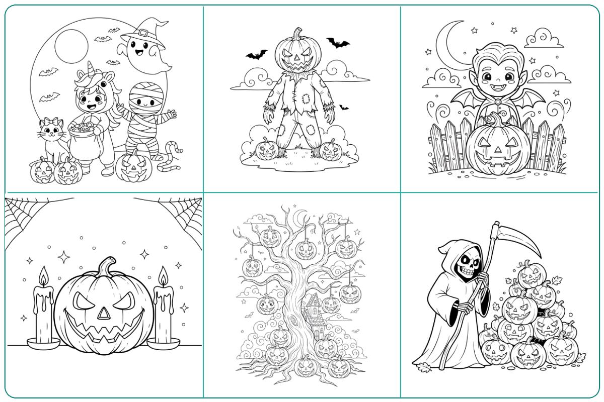 57 Halloween Activity Coloring Pages, a Seasonal Illustration by Nuvame Arts & Designs (Photo 6 of 11)