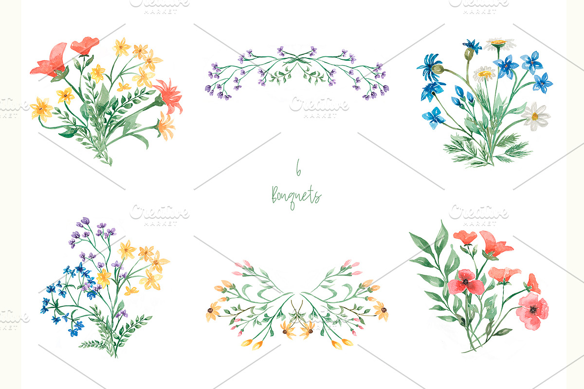 Watercolor Wildflowers Collection, a Decorative Illustration by MayaNavits (Photo 7 of 14)