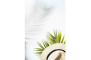 Summer flat lay background on white.