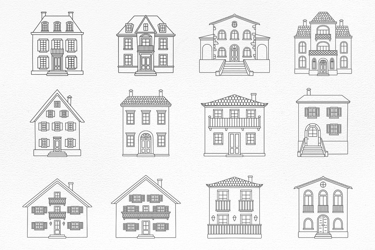 Houses line illustration set, an Object Illustration by NatalieArtShop (Photo 8 of 11)
