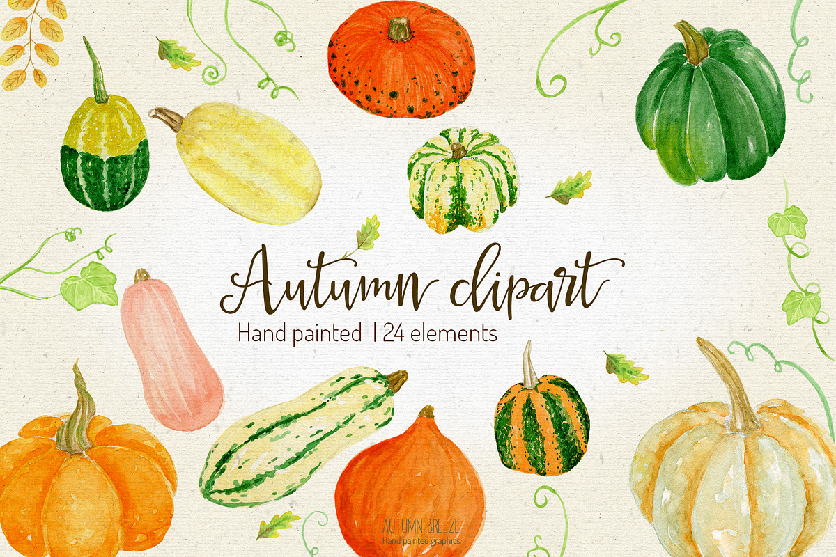 Watercolor Pumpkin Clipart, a Seasonal Illustration by Autumn Breeze (Photo 2 of 3)