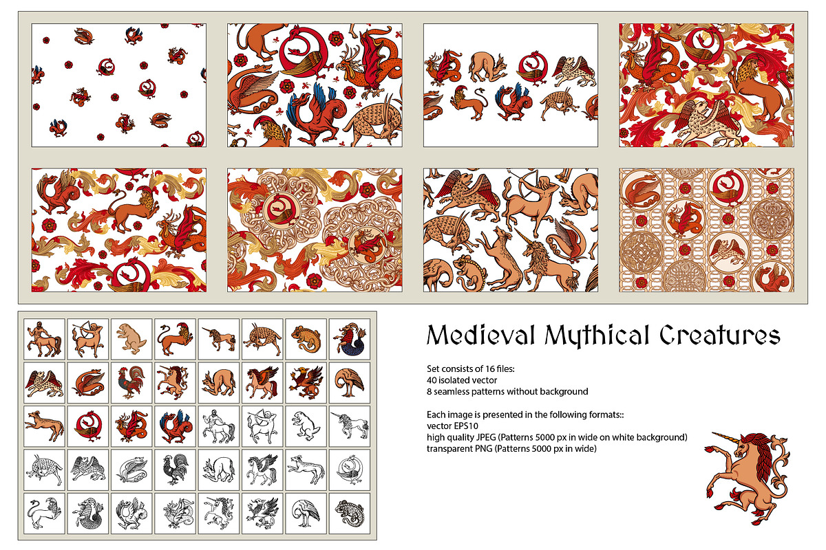 Medieval Mythical Creatures, a Pattern Graphic by Elen-Lane (Photo 8 of 9)