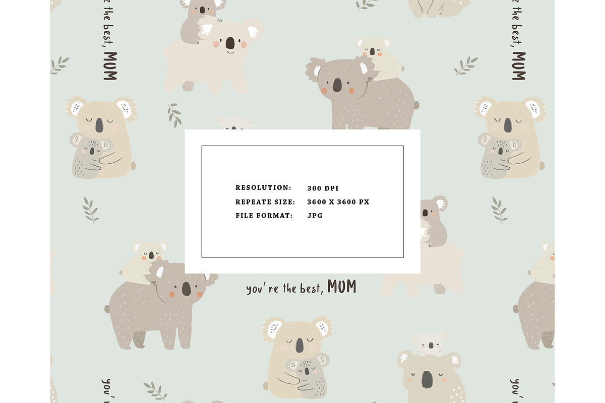 Motherhood hugs koala animal pattern, a Pattern Graphic by Milatoo (Photo 3 of 4)