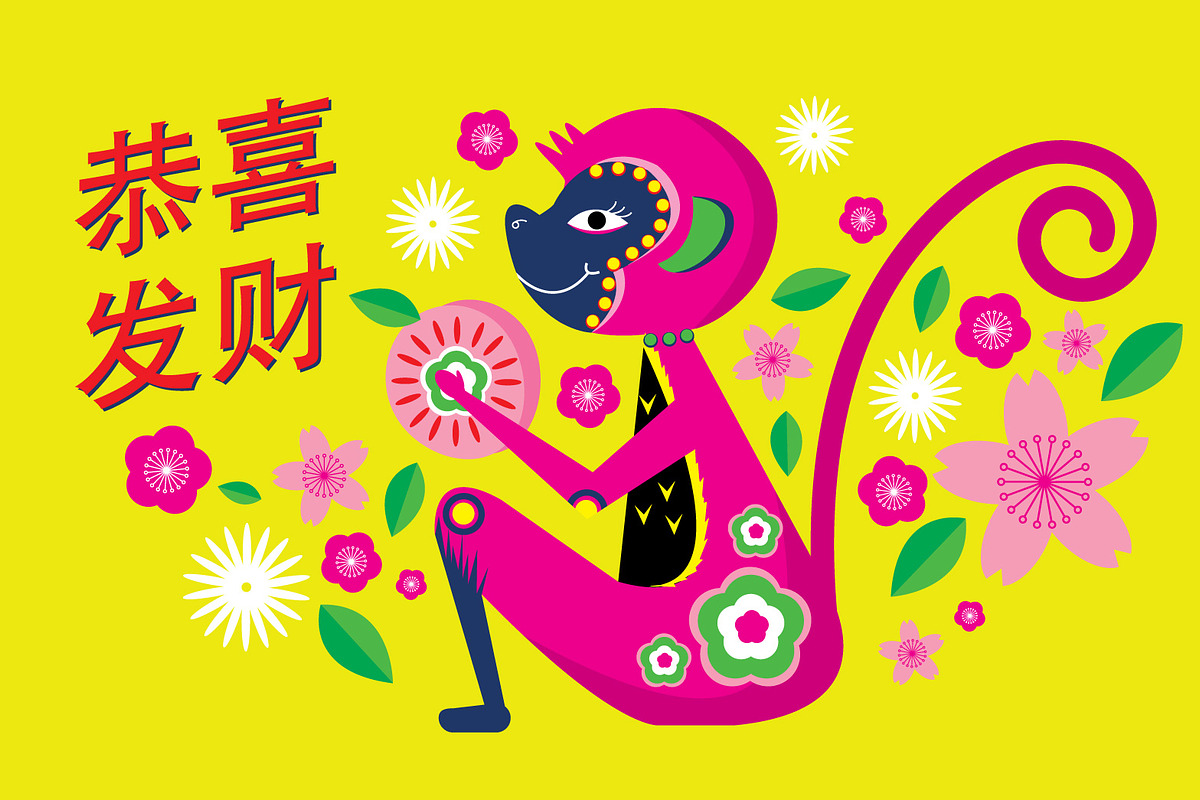 chinese new year year of the monkey, an Illustration by lyeyee