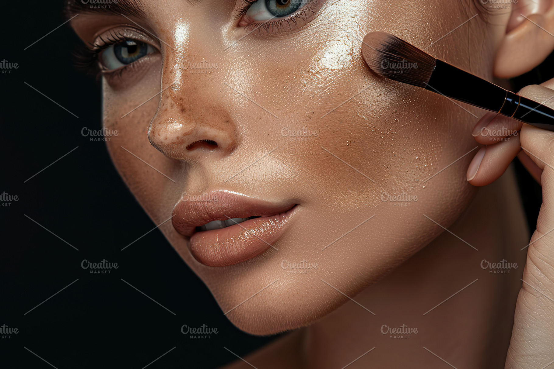 Portrait of woman applying cosmetic tonal foundation on the face, a Beauty & Fashion Photo by AlyaAnd