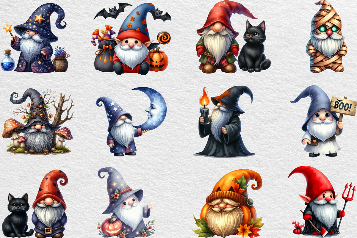 Halloween Gnome Clipart, an Illustration by Black Bird Studio (Photo 5 of 6)