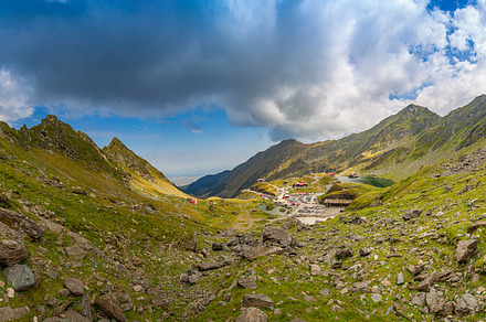 Panoramic view of glacial Lake Balea, a Photo by Grafvision photography
