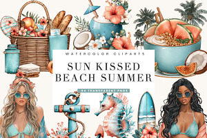Watercolor Sun Kissed Summer Beach, a Seasonal Illustration by BusyDaydesign